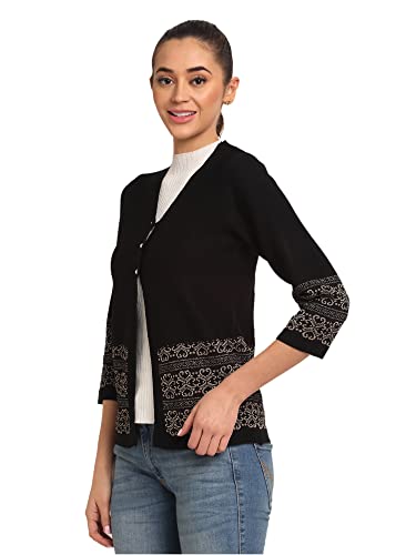 Image of Global Republic Embroidered Knit Regular Fit V-Neck Full Sleeves Cardigan for Women