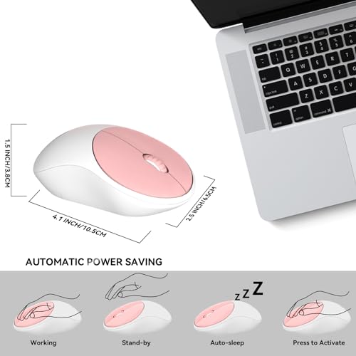 Image of FD iK6630 Wireless Keyboard and Mouse Combo - 2.4GHz USB Cordless, Cute Round Keys, Quiet and Slim Set for Laptop, Computer, TV, and Mac - Salmon Pink & White
