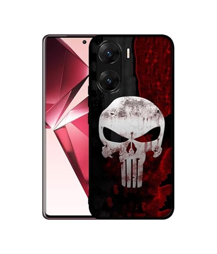 Image of Punisher Skull Design Premium 2D Printed Metal Back Case Cover for Vivo V29E 5G