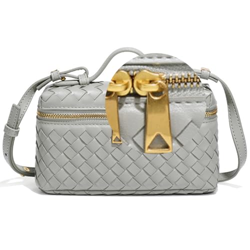 Mini Woven Crossbody Purse Square Box Bags Top-Handle Tote Handbag Shoulder Bag Cute Satchels Trendy (Silver gray-A)
