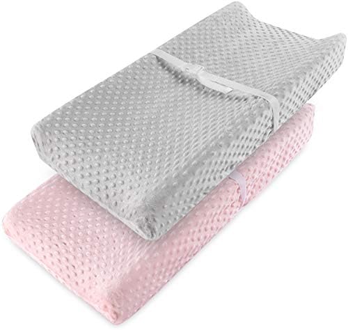 Vextronic Changing Pad Cover Ultra Soft Minky Dots Plush Changing Table Covers Breathable Changing Table Sheets Wipeable Diaper Changing Pad Cover for Baby Boys Girls (2 Pack)