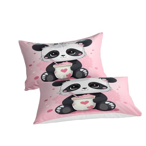 Funda nórdica de oso panda tierno para cama doble de 200x200 cm con fundas de almohada de microfibra 6