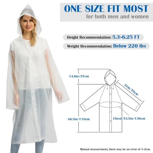 Opret 2 Pack Portable EVA Raincoats for Adults, Reusable Rain Ponchos with Hoods and Sleeves Lightweight Raincoats, Perfect for Outdoor Activities, White - Thumbnail 2