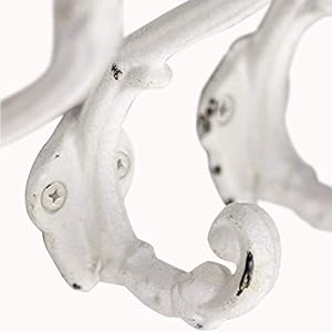 The Metal Magician Wall Mounted Antique Cast Iron Vintage Style Wall Hooks for Coats Bags Towels Hats Set of 3 Distressed White