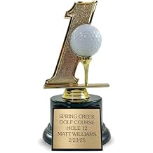Hole in One Trophy Customizable with Engraved Plate and Golf Ball Insert Holder - Custom Display for Hole in One - Funny Golf Award for Tournament Winner - 7 Inches Tall