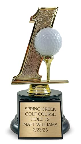 Hole in One Trophy Customizable with Engraved Plate and Golf Ball Insert Holder - Custom Display for Hole in One - Funny Golf Award for Tournament Winner - 7 Inches Tall