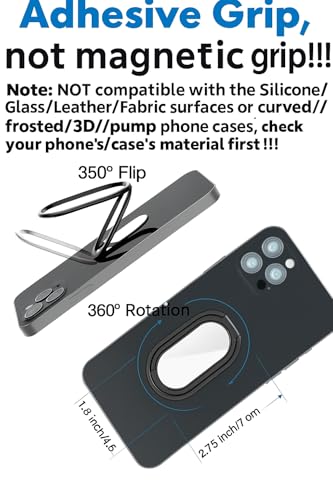 Phone Holder Foldable Phone Stand Phone Ring Holder Finger Kickstand 360° Rotation Cell Phone Stand Metal Phone Grip for Magnetic Car Mount Sticky Phone Grip Compatible with Most Smartphones