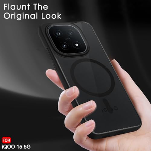 Image of TheGiftKart Hybrid Shockproof Back Cover Case for iQOO 15 5G Compatible with MagSafe | Hard Back Cover Case for iQOO 15 5G (PC & TPU, Translucent Smoke Matte Back, Black Sides)