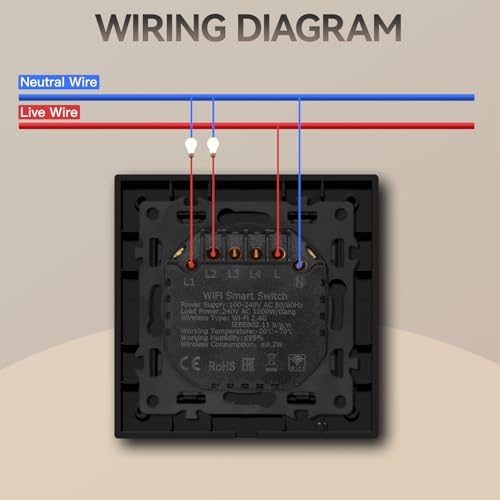 BSEED Smart Touch Lichtschalter,Glas Schalter Unterputz,Wandlichtschalter mit LED Hintergrundbeleuchtung,Neu E-Serie,16A 250V,2 Fach 2 Wege-2 Pack,86mm Schwarz