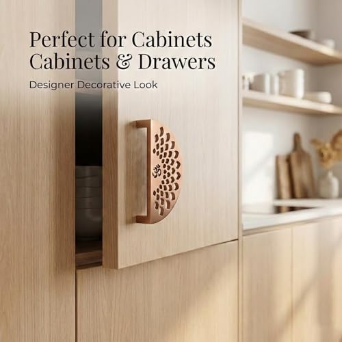 Image of Om Design Cabinet Handle /5 Inch Door Handles for Wardrobe /Door Handle /Stainless Steel (PVD Rose Gold) Set of 1-| 3 Years Warranty |