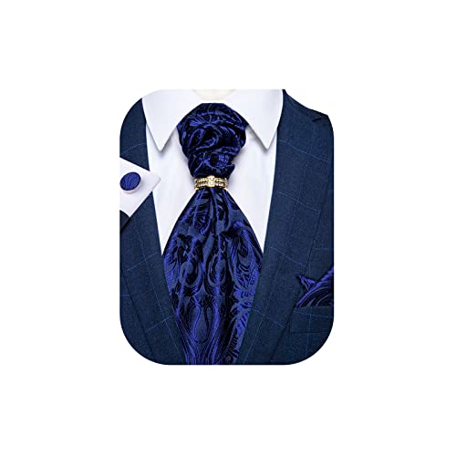 Image of DiBanGu Silk Woven Ascot Cravat with Pocket Square Set for Men | Paisley Ascot,Wrinkle-Resistant,Silky Smooth,Easy to Match,Cufflinks,Tie Ring,Wedding,Ceremonies,Party Occasions,Banquet