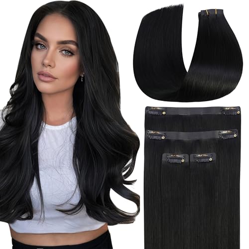 Image of Full Shine Seamless Clip in Hair Extensions, Jet Black, Soft Texture | Invisible PU Weft, 18 Inch 85g 4 Pcs, Fills Thinning Areas for Everyday Styling
