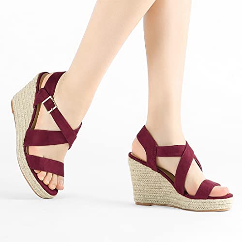 Allegra K Women's Espadrilles Platform Slingback Burgundy Wedges Sandals 7.5 M US2
