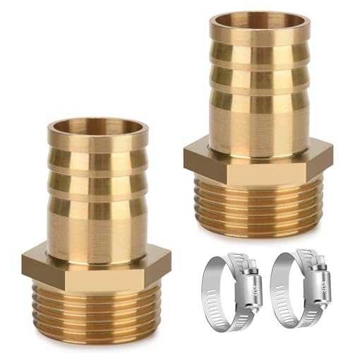 Mirrwin Lot de 2 Raccord de Tuyau en Laiton 1 Pouces, Raccord Tuyau en Laiton Filetage Extérieur de 32 mm avec 2 Colliers de Serrage Adaptateur de Ligne de Tuyau pour Raccord Tuyau d'Arrosage