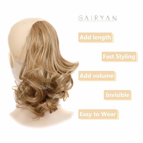 Gairyan 10" Clip in Ponytail Hair Extensions Curly Ponytail Extension Claw on Pony tails Wavy Synthetic Hairpieces for Women Real Natural Short Wave, Sandy Blonde & Natural Blonde - Image 4