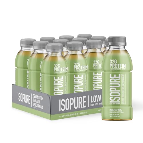 Isopure 32g Whey Protein Isolate Drink, Green Tea – Zero Carb, Zero Sugar, Keto Friendly, Lactose Free, Gluten Free, Ready-to-Drink, 16.9 fl oz Bottles (12 Pack)