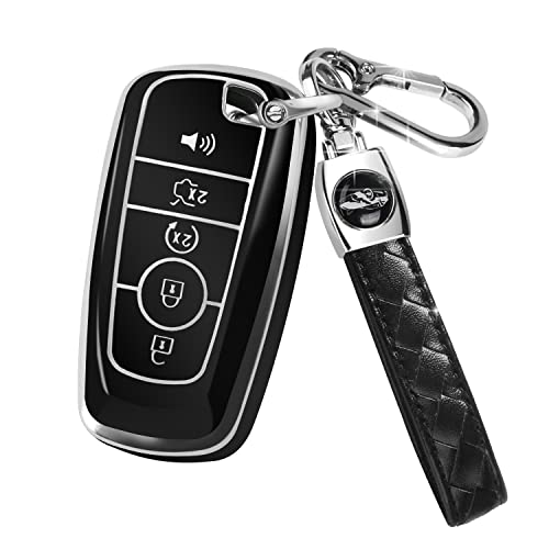 Mild East For Ford Key Fob Cover With Keychain,Car Key Case Shell Protector Holder 5 Buttons For Ford Explorer Fusion Escape Edge Expedition Mustang F150 F250 F350 F450 F550 Bronco,Black #TOP6