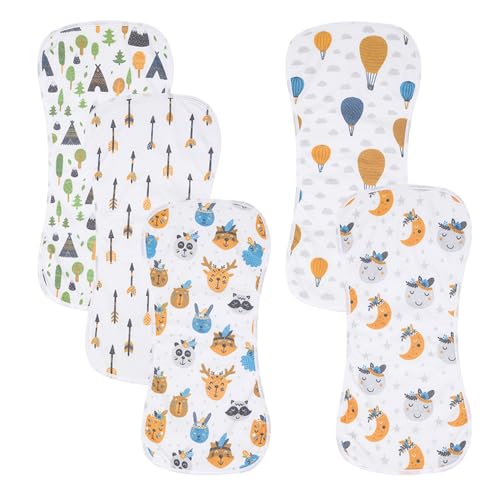 Image of Gelisite 5 Pack Cotton Baby Burp Cloths Extra Absorbent Soft for Baby Boys and Girls (Animal-2)