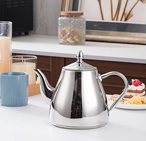 SANQINHOME Premium Stainless Steel Teapot with Infuser 42oz (1.2 litres) for 6-8 Cups, Elegant Pour Silver Tea Pot with Strainer for Loose Leaf Tea - Image 7