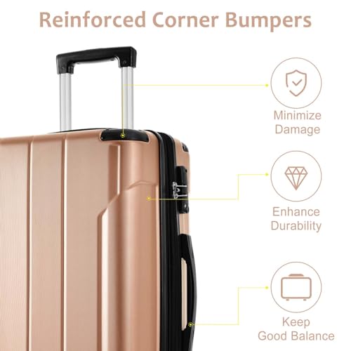 Altillo Luggage Sets 3 Piece PC+ABS Lightweight Hardside Luggage Sets with Double Spinner Wheels TSA Lock Hardshell Suitcase Set, 3-Piece Set (20/24/28) (Gold) 6