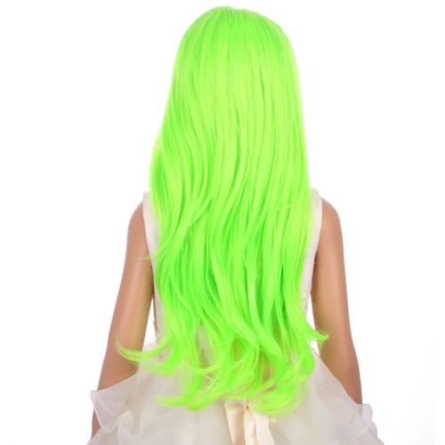 Image of PATTNIUM Lime Green Wig for Kids Girls Long Wavy Curly Neon Green Wig Bright Green Wig Fluorescent Green Synthetic Wig