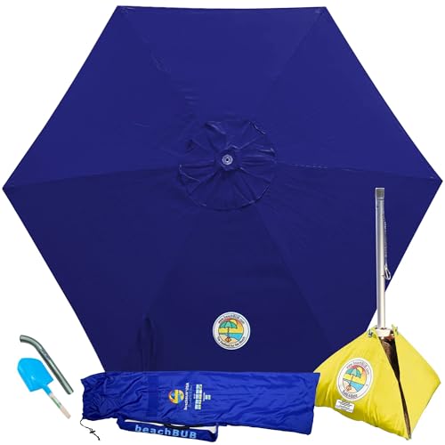 BEACHBUB ALL-IN-ONE BEACH UMBRELLA SYSTEM. Includes ULTRA Base (compliant with the ASTM F3681-24 Beach Umbrella Safety Standard). (Deep Ocean Blue)