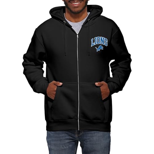 FOCO Detroit Lions NFL Mens Arched Wordmark Zip Up Hoodie - Black - XXL