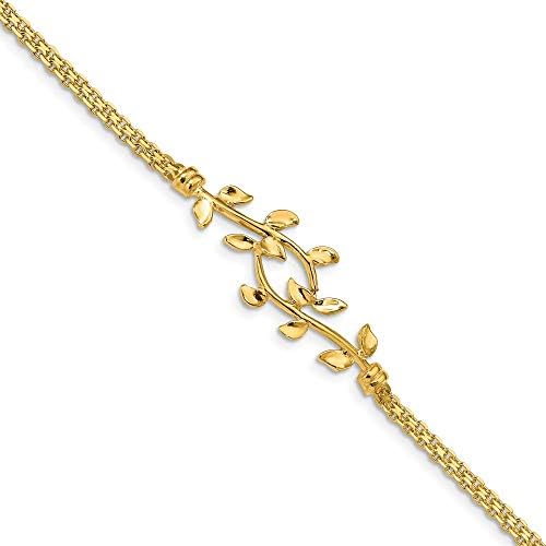 14k Yellow Gold Leaf Bracelet – with Secure Lobster Lock Clasp 7″