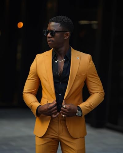 Men's 2 Piece Suit for Men Wedding for Groom Slim Fit Formal Suits Yellow Suit's Men Business Coat Pant3