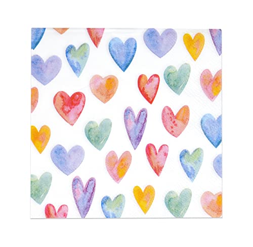 Colorful Heart Cocktail Napkins 100 Pack 3 Ply Disposable Dessert Napkins