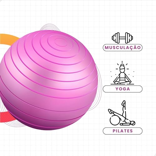 Bola Pilates 85cm Suíça Yoga Ginástica Exercícios Versáteis p/Equilíbrio e Fortalecimento (Rosa)