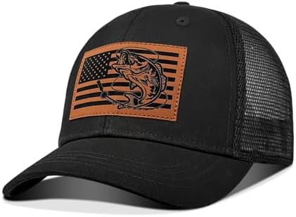 Fishing Hat Fishing Gifts for Men, Bass Fish Flag Hats, Fishing Gear Accessories Stuff, Adjustable Fishing Trucker Hat