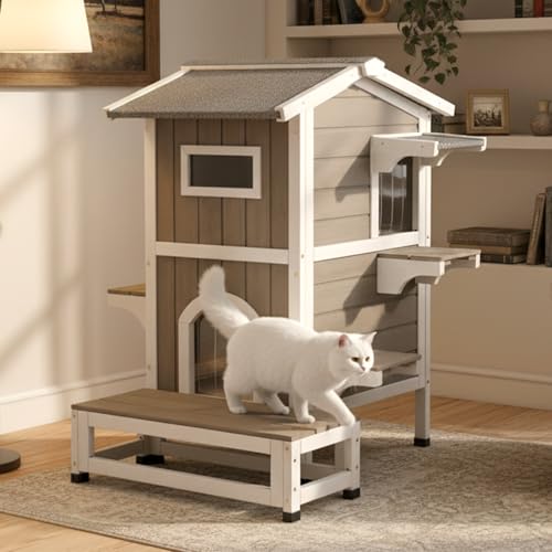 Outdoor Cat House Insulated for Winter – for Outdoor Cats & Pet Lovers, Raised Design with Escape Door, Windproof Warm Shelter, Openable Roof (35.43' H General, 29.72' D x 22.83' W x 35.43' H)