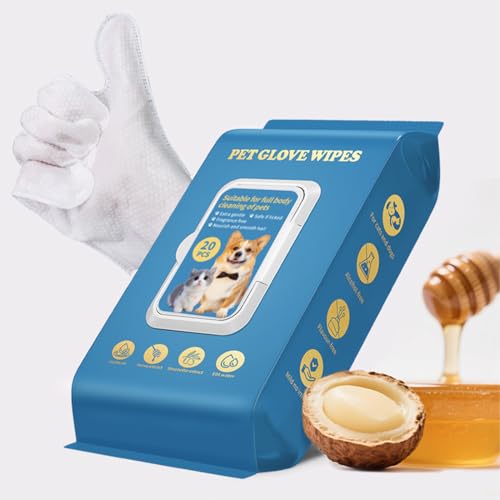20 Stück Haustierhandschuhe, Reinigungstücher für Hund und Katze, Fellgesicht, Ohr, Auge, Pfoten, Reinigungstücher für die tägliche Pflege und...