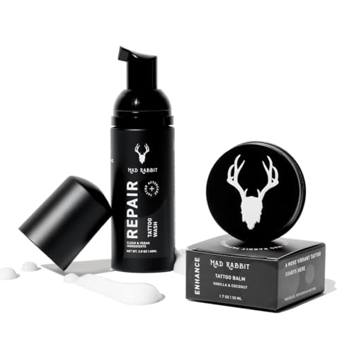 Mad Rabbit Tattoo Aftercare Kit – Tattoo Balm & Tattoo Foam Soap Cleanser – Tattoo Care for New Tattoos, Tattoo Moisturizer for Old Ink, Vegan, Fragrance-Free, Clean Ingredients