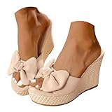 Genérico Sandalias Mujer Verano Cómodo Sandalias Cuñas para Mujer, Cuña Plataforma, Punta abierta con Nudo, Zapatos de Verano Casual y Bohemia Perla Cuero Zapatos, beige, 40.5 EU