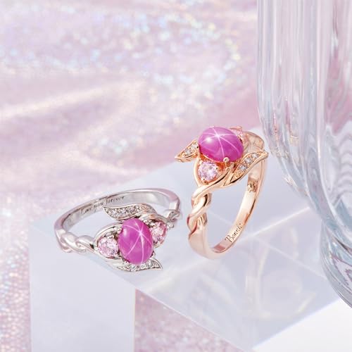 Getname Sterling Silver Star Ring with Custom Engraving - Pink Star Gemstone Wedding Ring for Her4