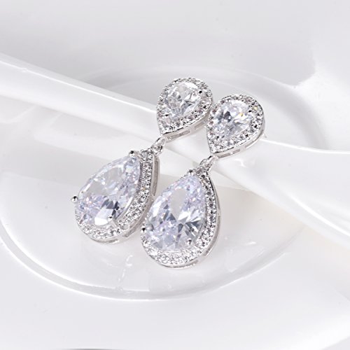 SELOVO Bridal Teardrop Drop Earrings Pierced/Clip Earrings Cubic Zirconia Silver Tone4
