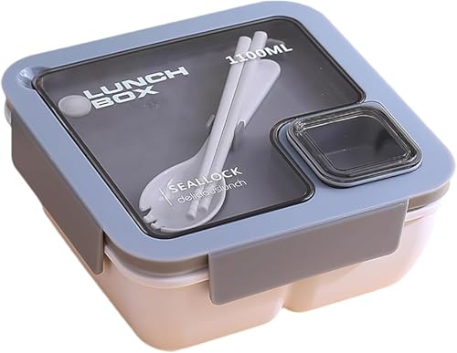 Bayosou 弁当箱 べんとう箱 ランチボックス 便当盒 1段 PP製 お箸とスプーン付き 大容量 850ml 1100ml レンジ 食洗器対応 汁漏れ防止 冷凍可能 軽量 べんとう箱 ポータブル 男子 女子 学生 通勤 通学 (ホワイト,1100ml)