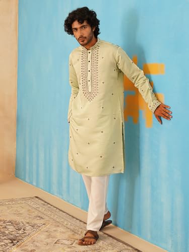 Image of Jompers Men's Pista Sequin Embroidered Kurtas (Pista, M)