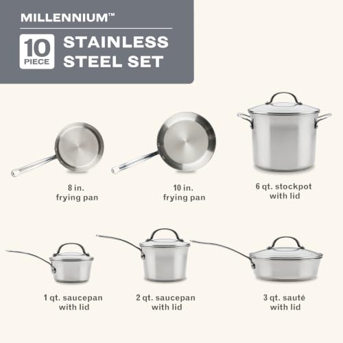 Farberware Millennium Stainless Steel Pots and Pans Set, 10-Piece, Silver - image 2