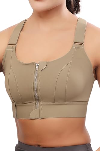 Image of Bella Voste Women Polyester Spandex High Impact Front Zip Sports Bra Fitness Criss Cross Back Crop Tops Tank Gym Yoga Workout, Size: M-5XL