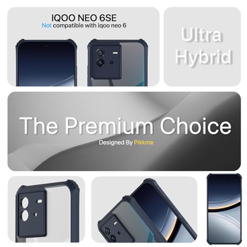 Image of Pikkme Back Cover for IQOO Neo 6 5G | Ultra Hyrbid | Full Camera Protection | Raised Edge | Crystal Clear Transparent Bumper Case (Blue)