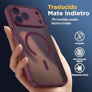 Oududianzi-Cover per iPhone 17 Pro Max Compatibile con MagSafe, Custodia Traslucida Posteriore PC Silicone TPU Bumper, Protezione Della Fotocamera, Cover Militare Antiurto Anti-Impronte-Bordeaux