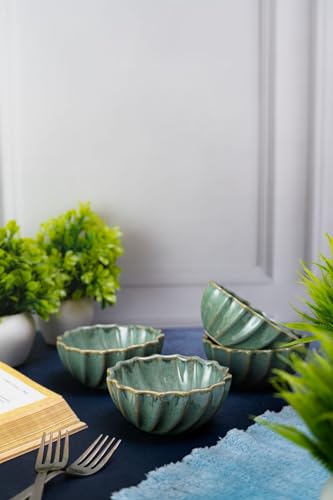 Image of Niyara Stoneware Handmade Ceramic Stylish Premium Bowls Serving Bowls Microwave Dishwasher Safe (Small Green Moraccan)