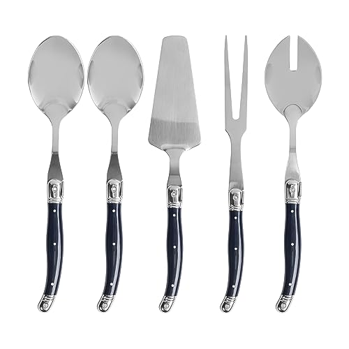 French Home 5-Piece Serving Utensils Set – Stainless Steel Serving Spoons, Fork, Slotted Spoon & Cake Lifter – Elegant Laguiole Flatware Set