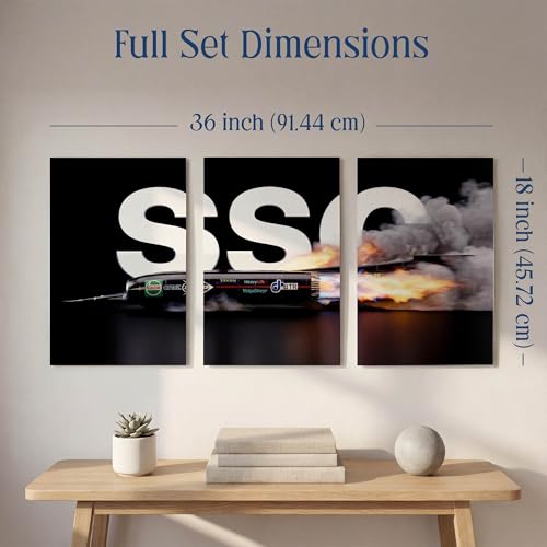 Image of SoulAbiti 3-Piece Thrust SSC Wall Art World Land Speed Record Jet Car Printed Poster- Large Engineering Triptych Posters - Racing Decor for Room, Office & Garage