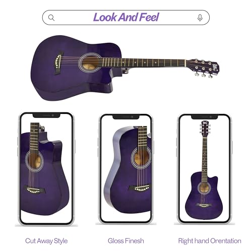 Image of BLUEBERRY, B-38C Acoustic Guitar Kit with Bag, Strap, One Pack Strings And 2 Picks - 38 Inch (Purple)