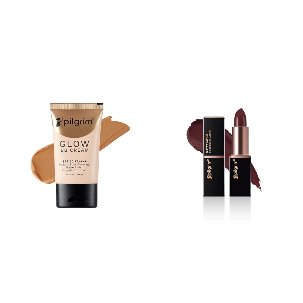 Pilgrim Almond Glow 3-In-1 Medium BB Cream SPF 50 PA++++ With Niacinamide, Hyaluronic Acid & Vit C For All Skin & Matte Me Up Bullet Lipstick 4.2g-image-29