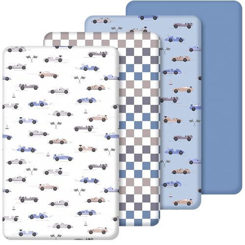 SmoothNovelty 4 Pack Race Car Crib Fitted Sheet...